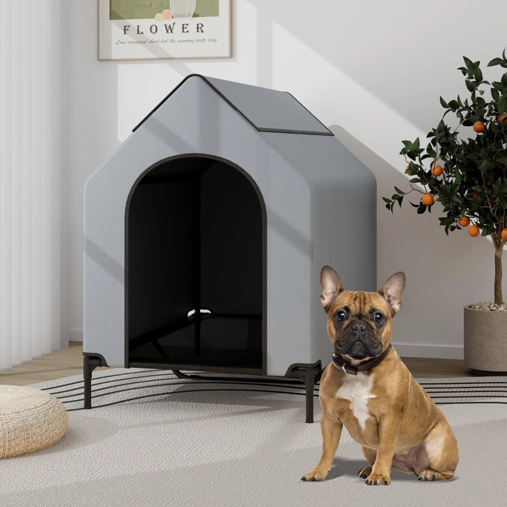Casa elevata per cani con finestre ventilate copertura rimovibile, Cuccia per cani con letto a rete Grigio 75x110x106cm-Casette e lettini