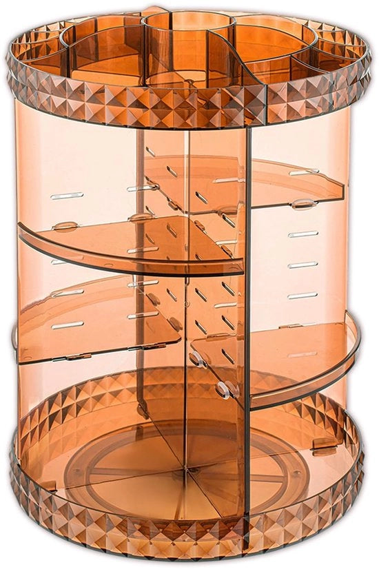 Organizzatore di trucco in acrilico, contenitore per cosmetici e profumi da appendere sul bancone, armadio da bagno, standard per trucco girevole 360° per la bellezza, cura della pelle, design a motivi caffè e vetro.