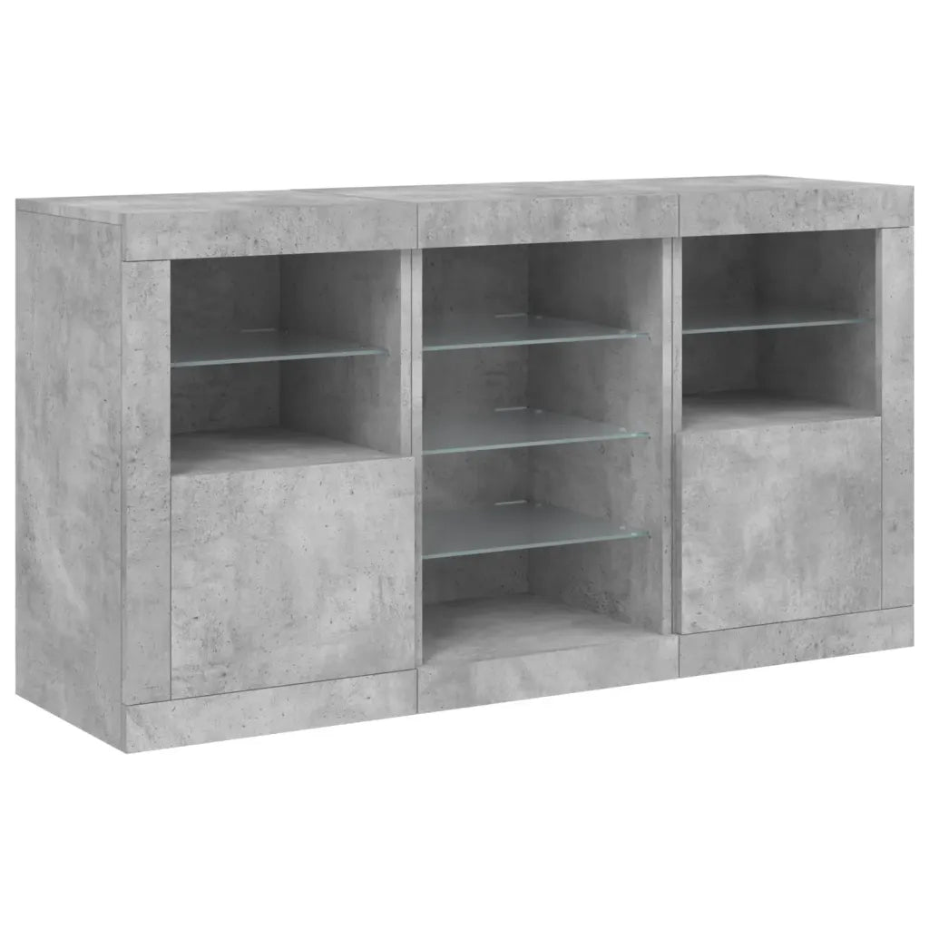 Credenza con Luci LED-Buffet-Armadio da cucina Grigio Cemento 123x37x67 cm 618040