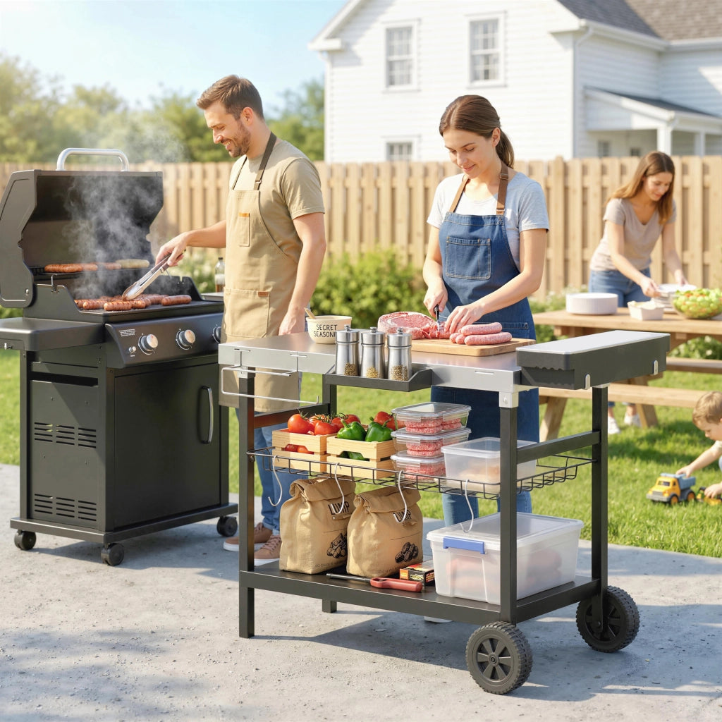Carrello da Cucina 3 Livelli ¨C Zephmum ¨C Nero, Acciaio Inox, 114x61x81cm