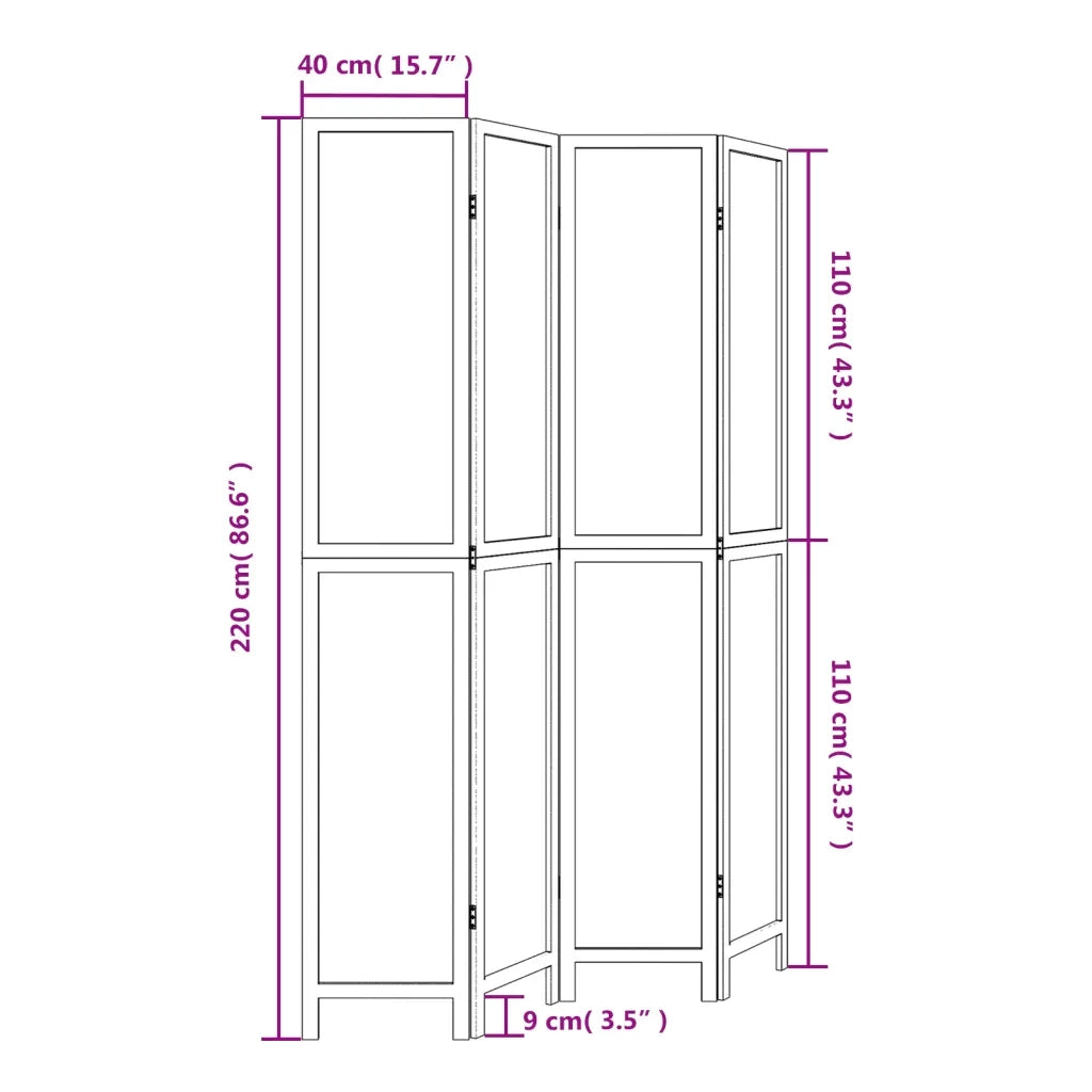 Divisorio Ambienti | Divider per stanze | Paravento 4 Pannelli Marrone Scuro Massello Paulownia