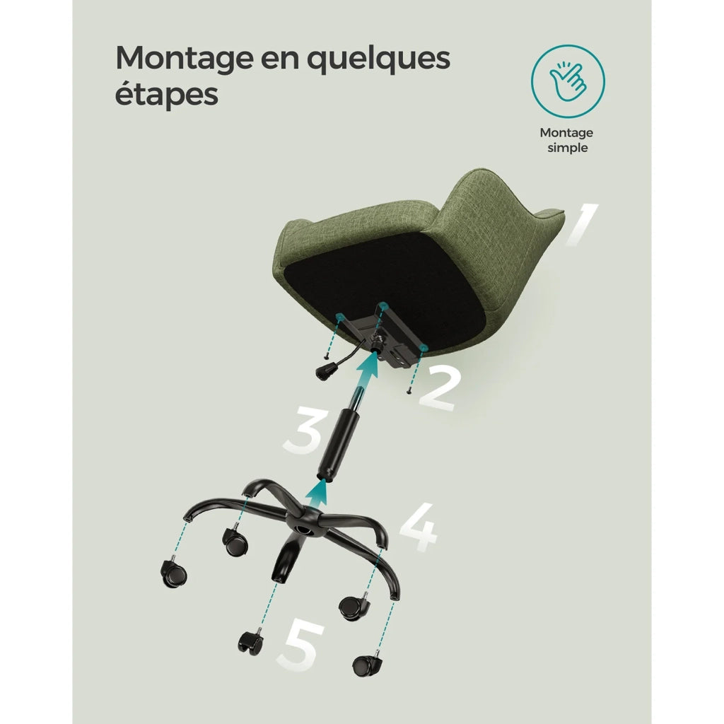 Sedia da ufficio sedia girevole seduta comoda ed ergonomica altezza regolabile portata 120 kg struttura in acciaio tessuto effetto lino verde 12_0005882