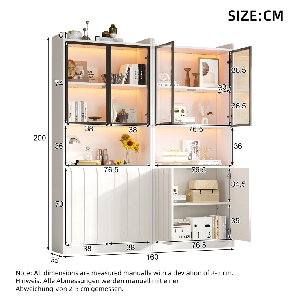 VETRINA LED Bluetooth 160x35x200 cm Bianca Set da 2 pezzi