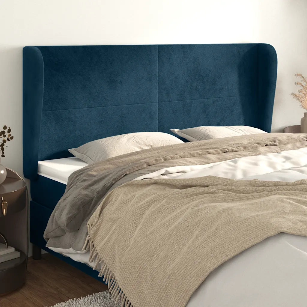 Testiera | Testata ad Orecchio Blu Scuro 183x23x118/128 cm in Velluto