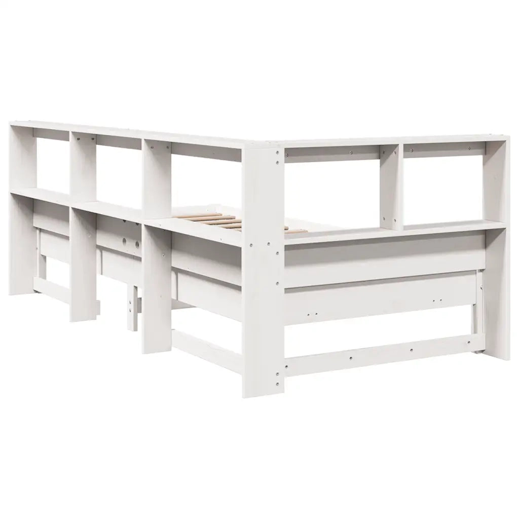 Letto Libreria senza Materasso-Struttura Letto con contenitore Bianco 90x190 cm Massello Pino 351206