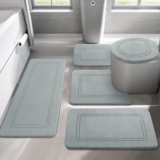 Set di tappeti da bagno 5 pezzi - Piuma da bagno morbida a schiuma di alta densità - Grigio
