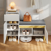 SCARPIERA con panca 120x35x85 cm Bianco Lucido e Oro