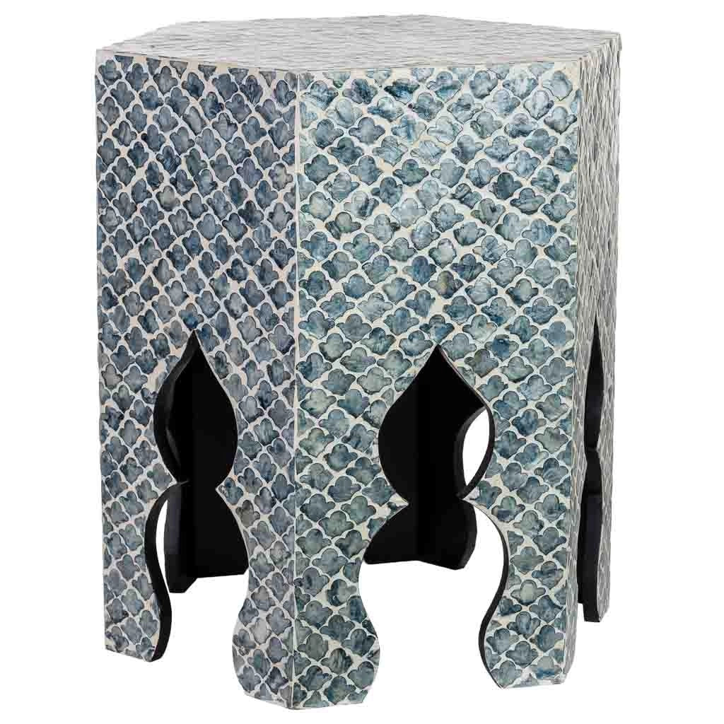 Tavolino ausiliario in legno e capiz grigio 45x40x50h cm