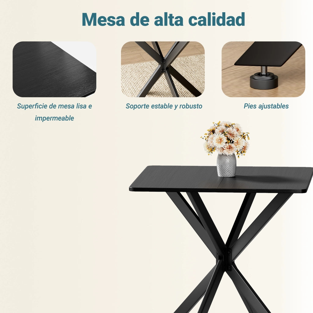 Scrivania lineare con struttura a X in ferro piano in truciolare nero per casa e home office 80 × 80 × 75 cm