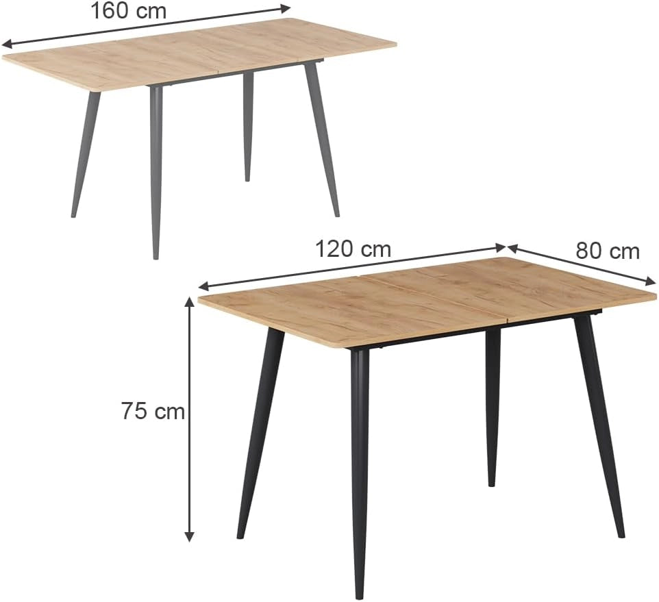 tavolo da pranzo allungabile Beaver, Rovere Goldkraft/nero, 120 x 80 cm Estensibile, per un utilizzo flessibile come tavolo da pranzo o da lavoro