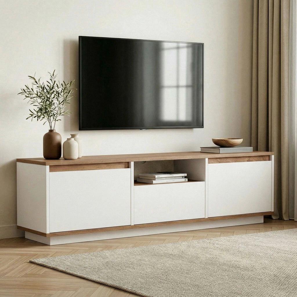 Morrigan, Mobile Porta tv un Ripiano, 160x30x42h cm Bianco