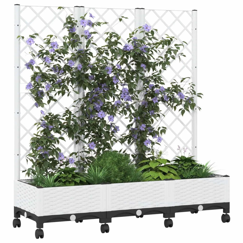 Vaso da giardino con grigliato e ruote Bianco PP 3423055