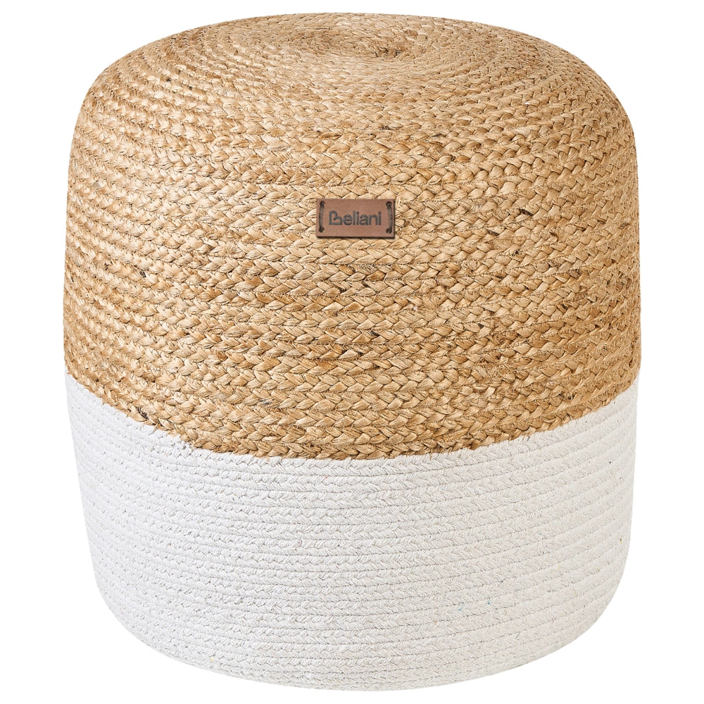 Pouf ottomana bianco iuta perline EPS riempimento rotondo ø 46 cm stile boho