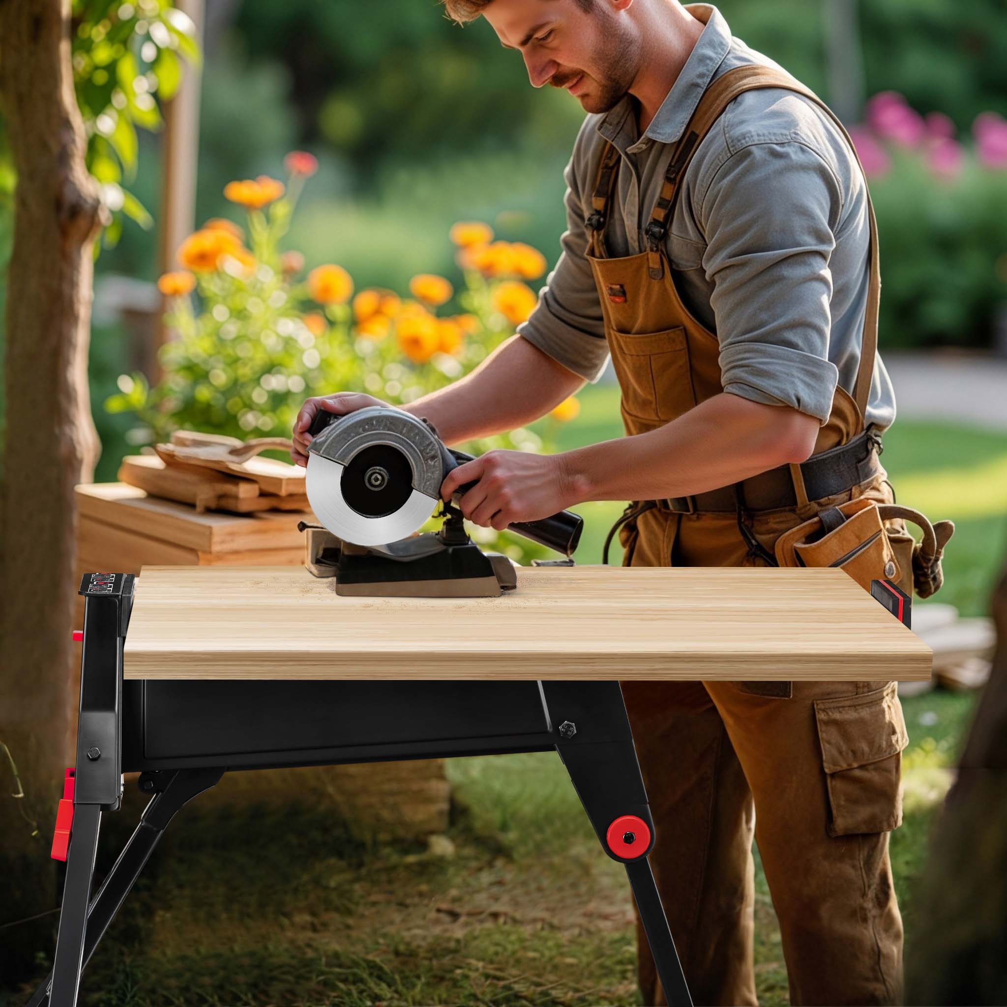 Banco da lavoro pieghevole con morsa 98 x 88 x 87 cm, tavolo da lavoro pieghevole con capacità max 200 kg, banco da lavoro officina