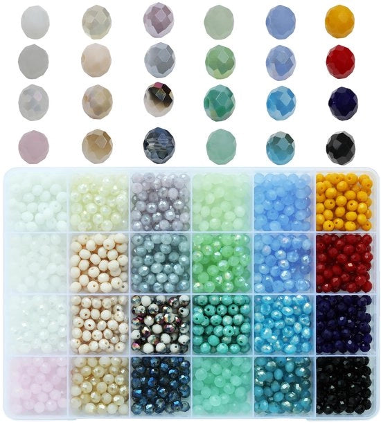Kralen 6mm gefacetteerde glazen ronde 24 colori 1200 pezzi con scatola di conservazione per gioielli da fai da te armband in lavorazione.