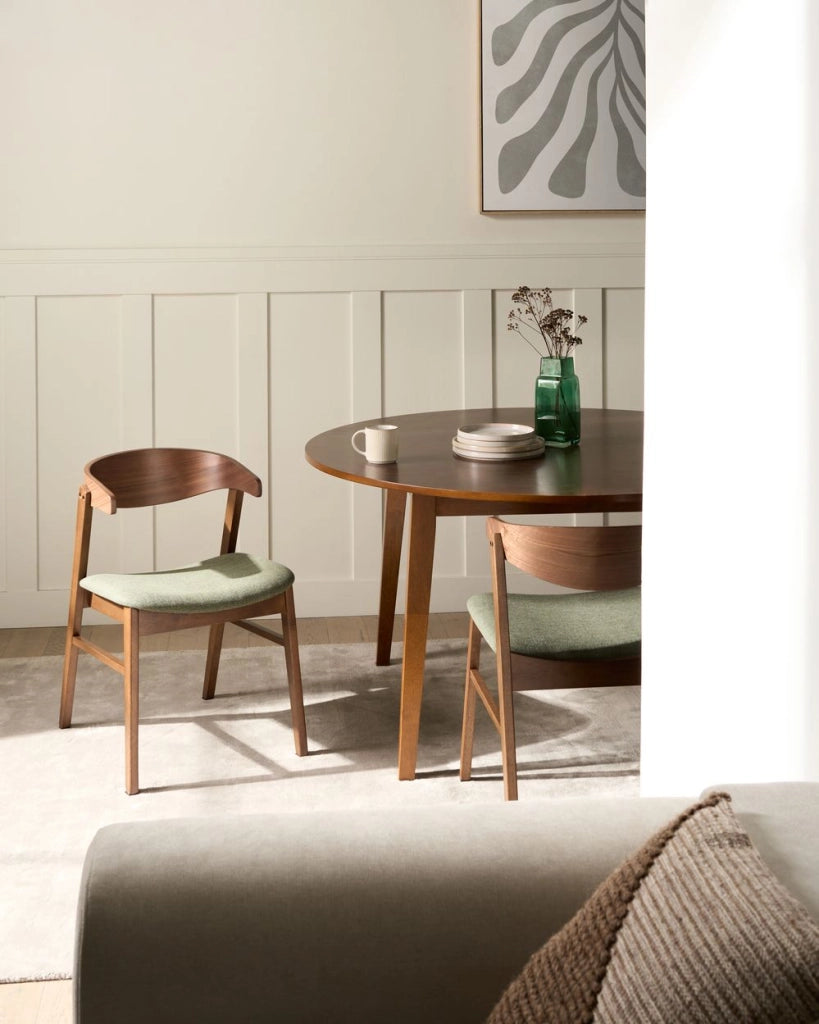 Set di 2 sedie da pranzo in stile tradizionale con seduta imbottita colore marrone scuro e verde