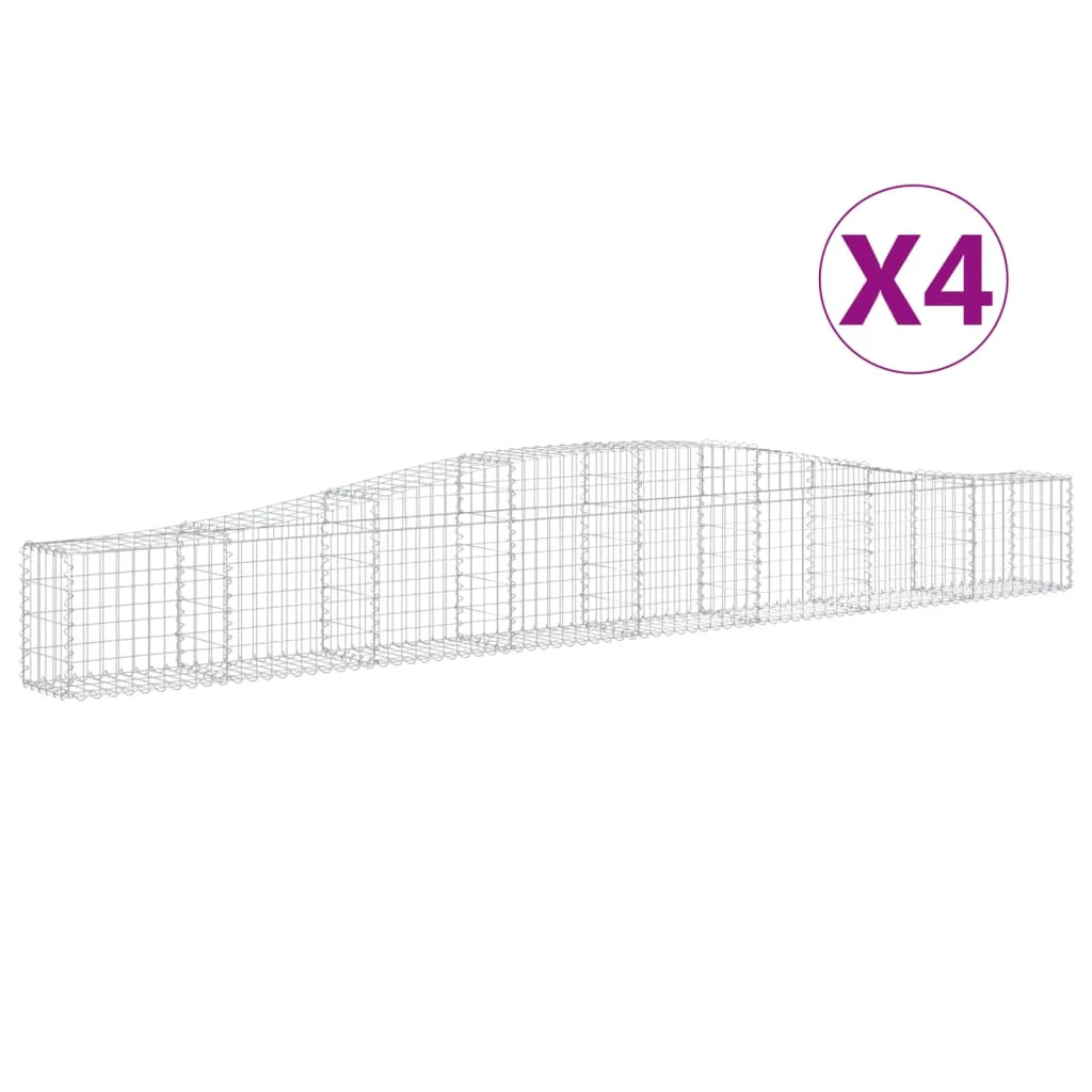 Set di 4 gabbioni ad arco per recinzione gabbia o muro di contenimento 400 x 30 x 40/60 cm ferro zincato argento 02_0041485