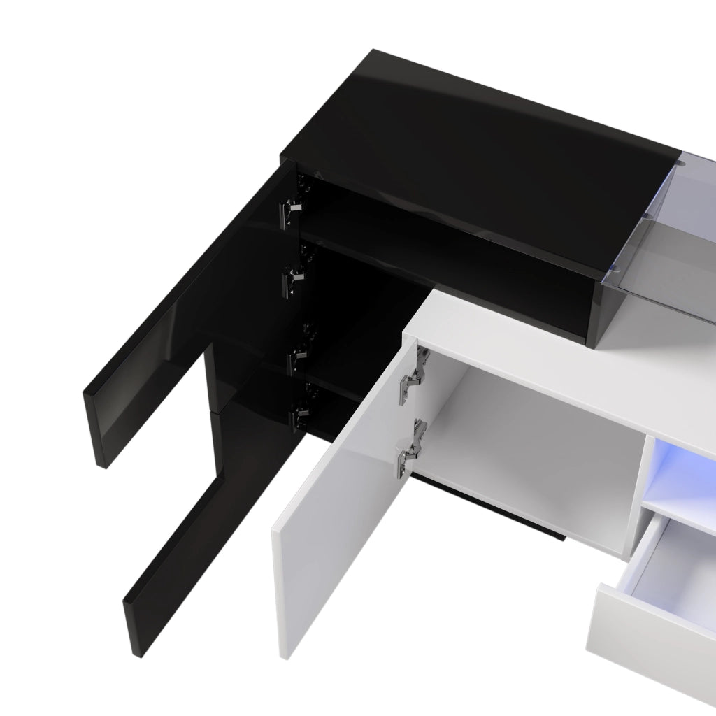 Mobile TV 200x35x60 cm; con LED e ampio spazio; truciolato e MDF; nero e bianco