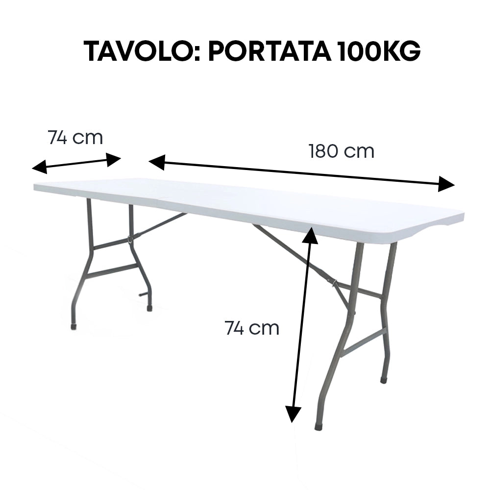 Tavolo Pieghevole Bianco Richiudibile Tavolino Pic Nic Esterno Salvaspazio Camping Terrazzo CamperStruttura In Acciaio Per Feste Giardino Campeggio Vacanze Lunghezza 180 Cm