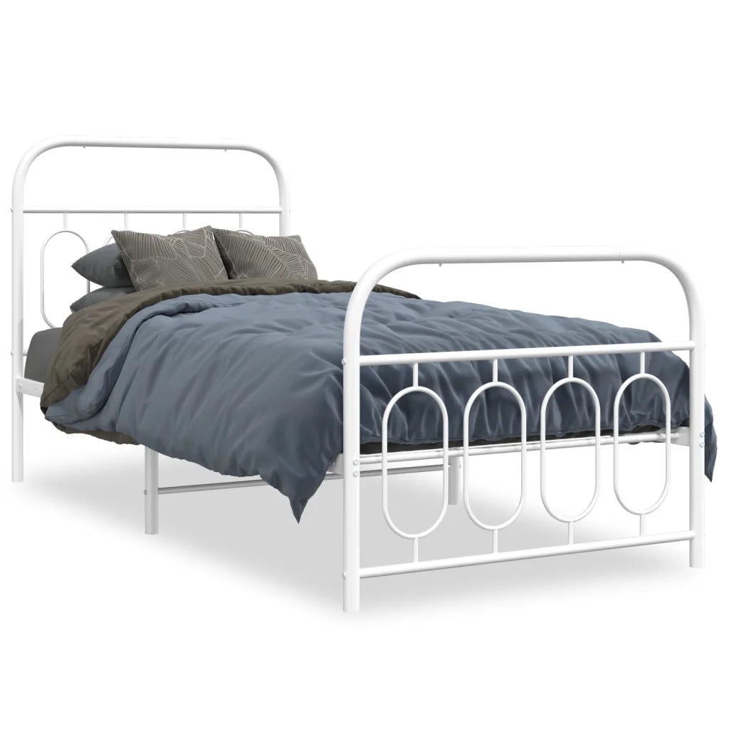 Letto singolo | Letto per adulti | Giroletto con Testiera e Pediera Metallo Bianco 80x200 cm
