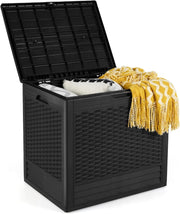 Baule da Esterno 96 L, Cassapanca Contenitore Impermeabile con Effetto Rattan, Coperchio Bloccabile e Maniglie, per Giardino, Patio e Piscina, 58 x 43,5 x 53 cm (Nero)
