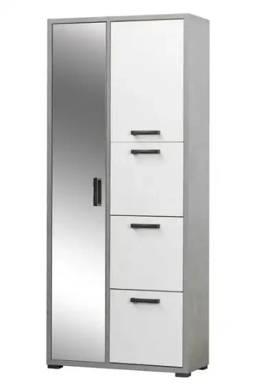 Armadio con specchio + 3 ribalte +anta ossido+ bianco cemento già montato L75.3 H175 P33