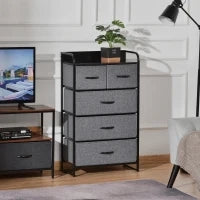 Cassettiera Mobiletto da Rangement 5 cassetti Pieghevoli in Tessuto 58 x 29 x 99 cm Grigio