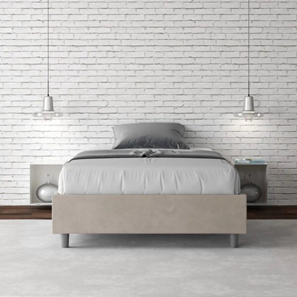 Letto una piazza e mezza senza rete imbottito 120x190 microfibra sabbia Azelia