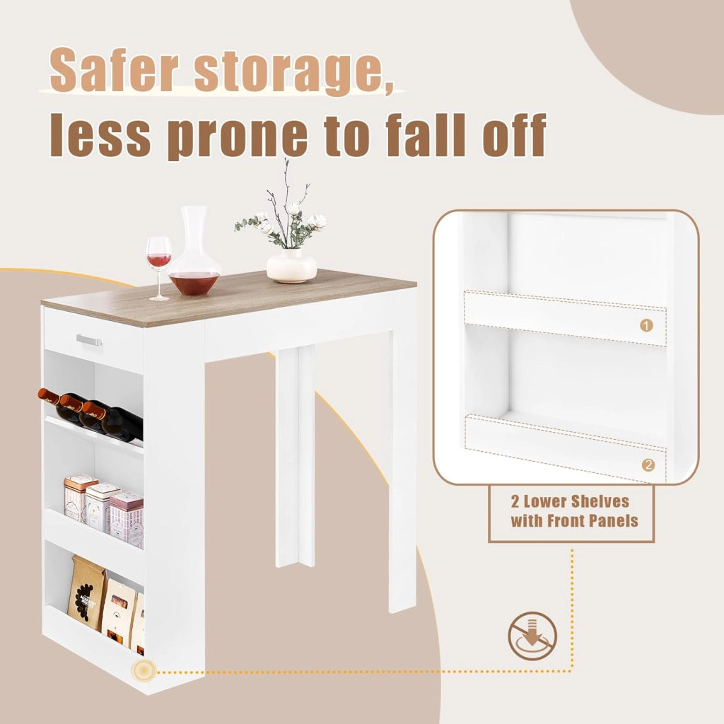 Tavolo da Bar, Bancone da Bar con 1 Cassetto e 3 Ripiani, Tavolo Penisola per Cucina, Pub, Bistrot, Legno Ingegnerizzato (Senza assi di legno, Bianco+Rovere Chiaro, 100 x 50 x100 cm)