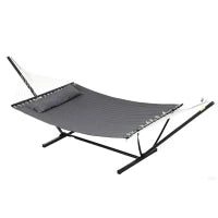 Amaca da Giardino Portatile con Cuscino Integrato, in Cotone, Poliestere e Acciaio, 368x93x110 cm, Grigio Scuro
