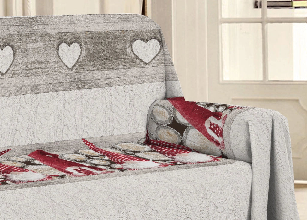 Telo Arredo Multiuso Linea Pensieri Delicati In 100% Cotone Disegno Gnomi - Matrimoniale - Rosso