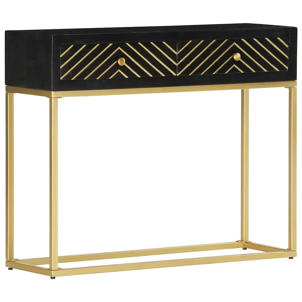 Tavolo Consolle Nero e Oro 90x30x75cm Legno Massello di Mango 286518