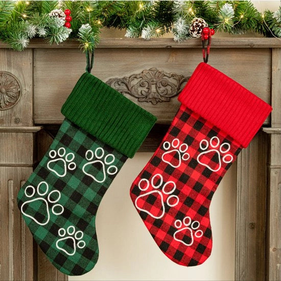 Sokkini da Natale a due pezzi, decorazione per Natale fai da te stesso, calze da Natale con piedi stampati, calze da Natale per animali domestici
