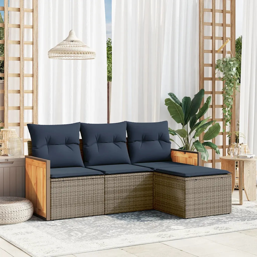 Set Divani da Giardino 4 pz con Cuscini Grigio in Polyrattan 3227587
