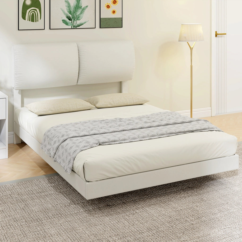 Letto Matrimoniale Imbottito con Testiera ¨C Zephmum ¨C Beige 135x190 cm Struttura Metallo