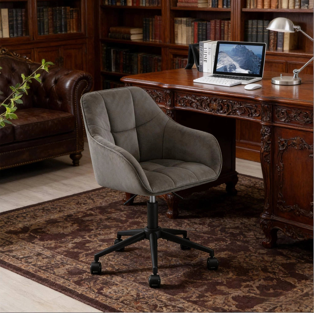 Sedia ergonomica girevole in velluto grigio scuro per ufficio e casa