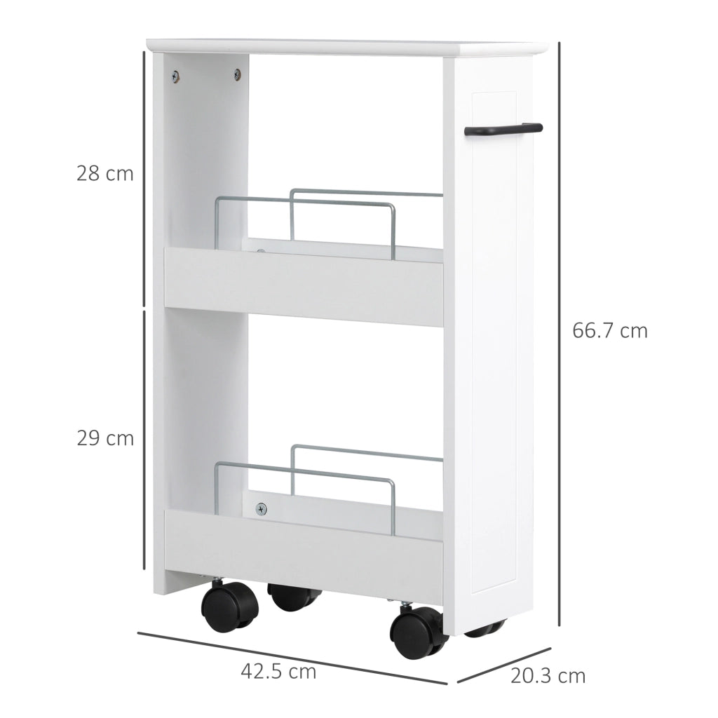 Carrello Salvaspazio Multiuso in Legno MDF e Ruote, 42.5x20.3x66.7cm, Bianco