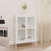Credenza-Buffet-Armadio da cucina Bianca 75x35x105 cm in Acciaio e Vetro