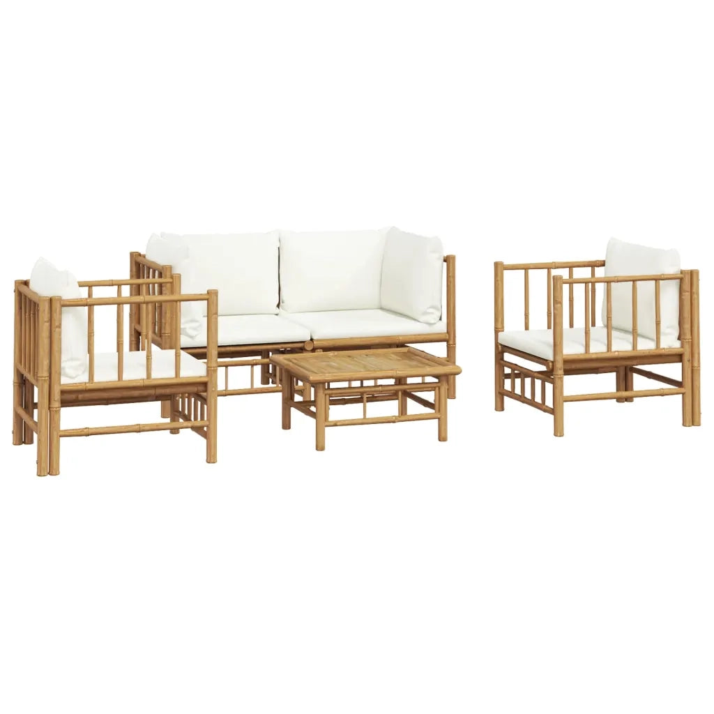 Set Salotto da Giardino 5pz con Cuscini Bianco Crema in BambÃ¹
