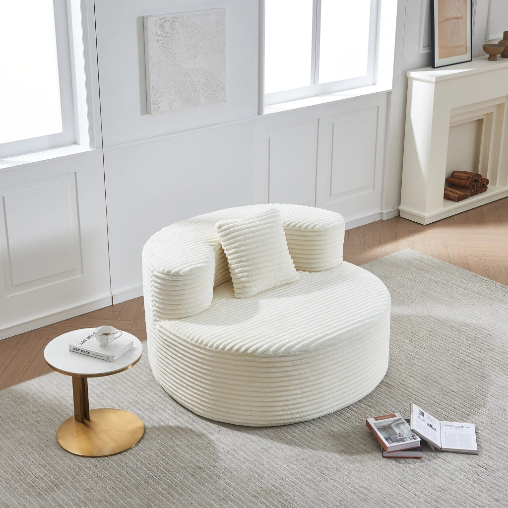 Fauteuil pouf in velluto a coste senza montaggio con cuscino, facile da pulire per salotto e camera beige