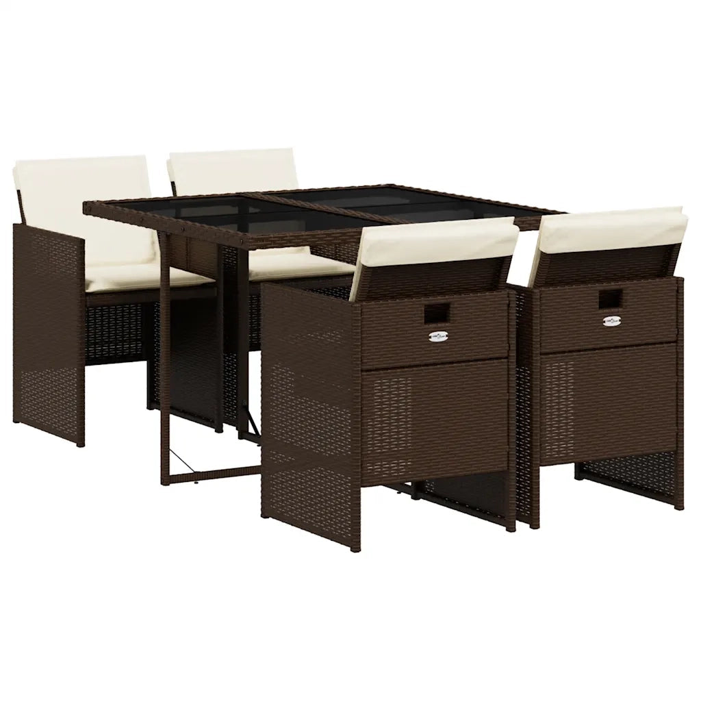 Set da Pranzo da Giardino 5pz con Cuscini in Polyrattan Marrone 3210537