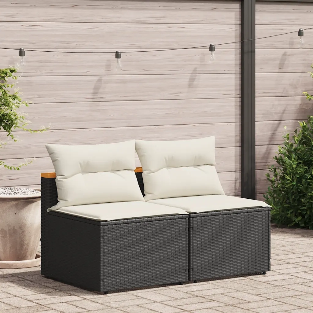Divano Giardino Senza Braccioli con Cuscini 2pz Nero Polyrattan