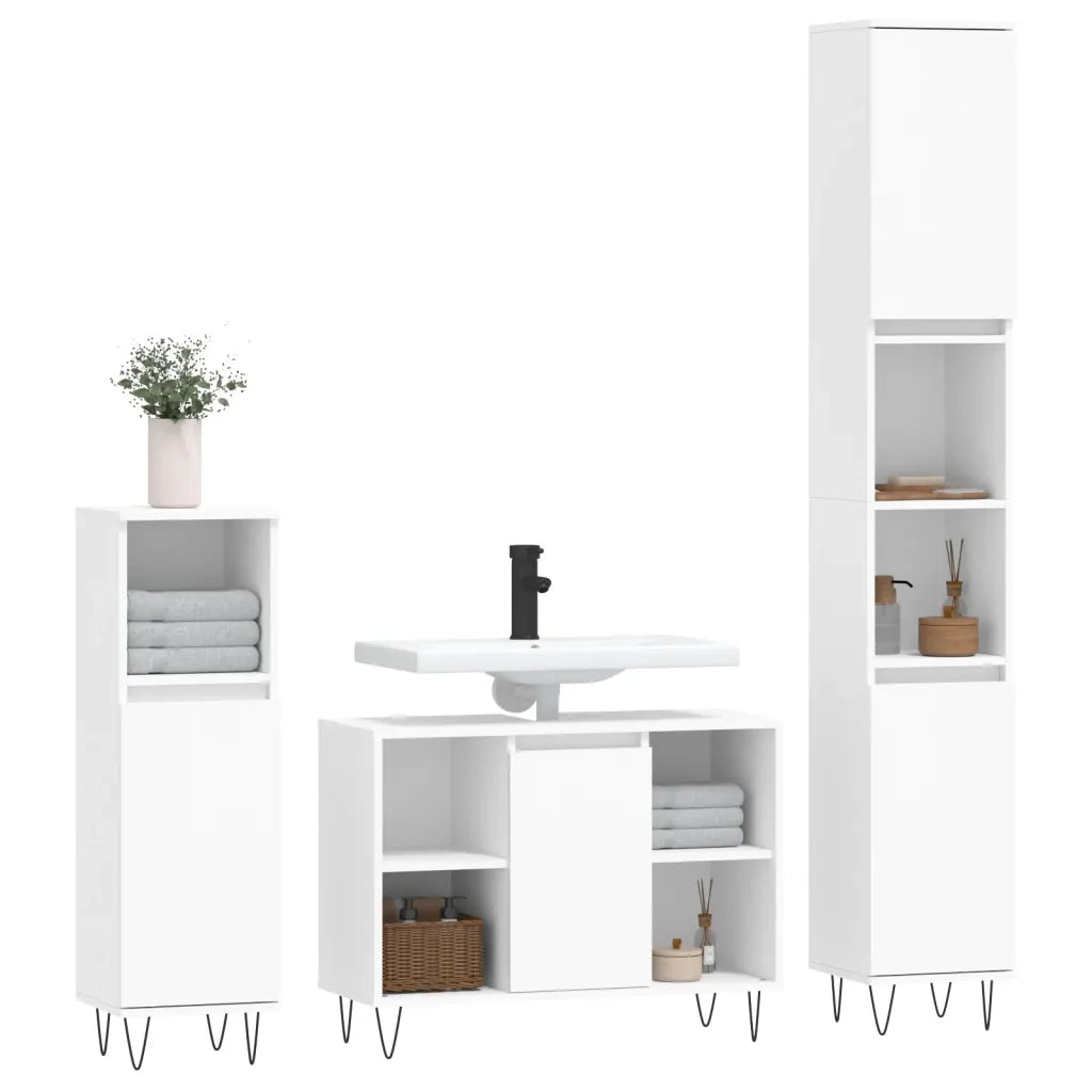 Set Mobili da Bagno 3 pz Bianco in Legno Multistrato 3190299