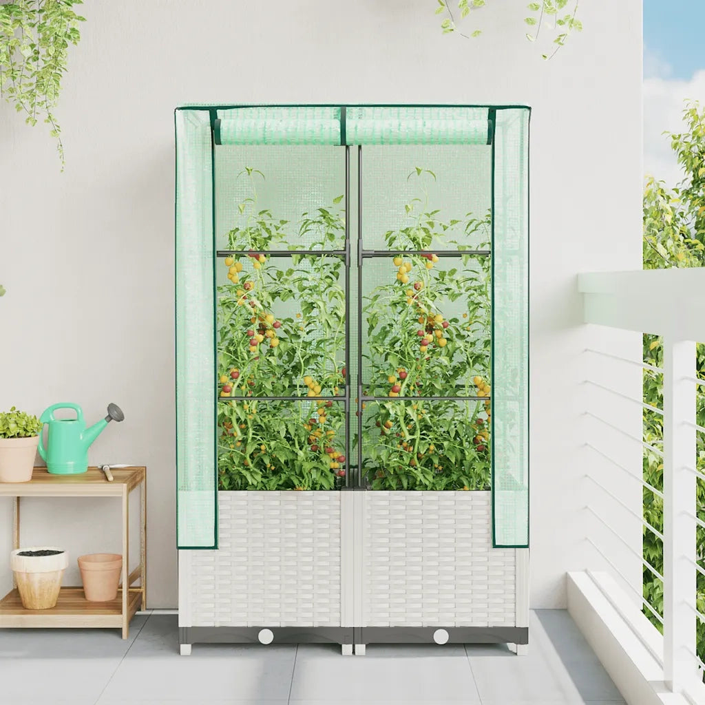 Fioriere | Cassetta per fiori | Letto Rialzato con Copertura Serra Effetto Rattan 80x40x138 cm