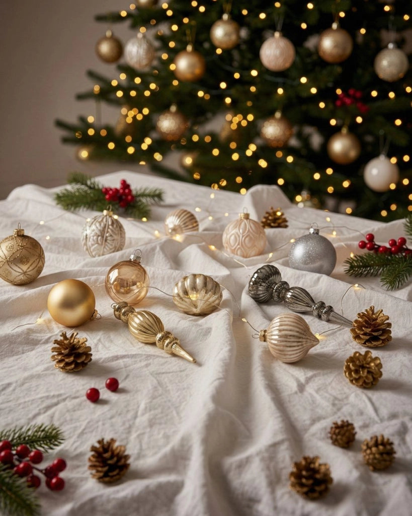 Set di 24 palline di Natale in vetro da appendere all'albero di Natale in stile tradizionale glamour color oro rosa
