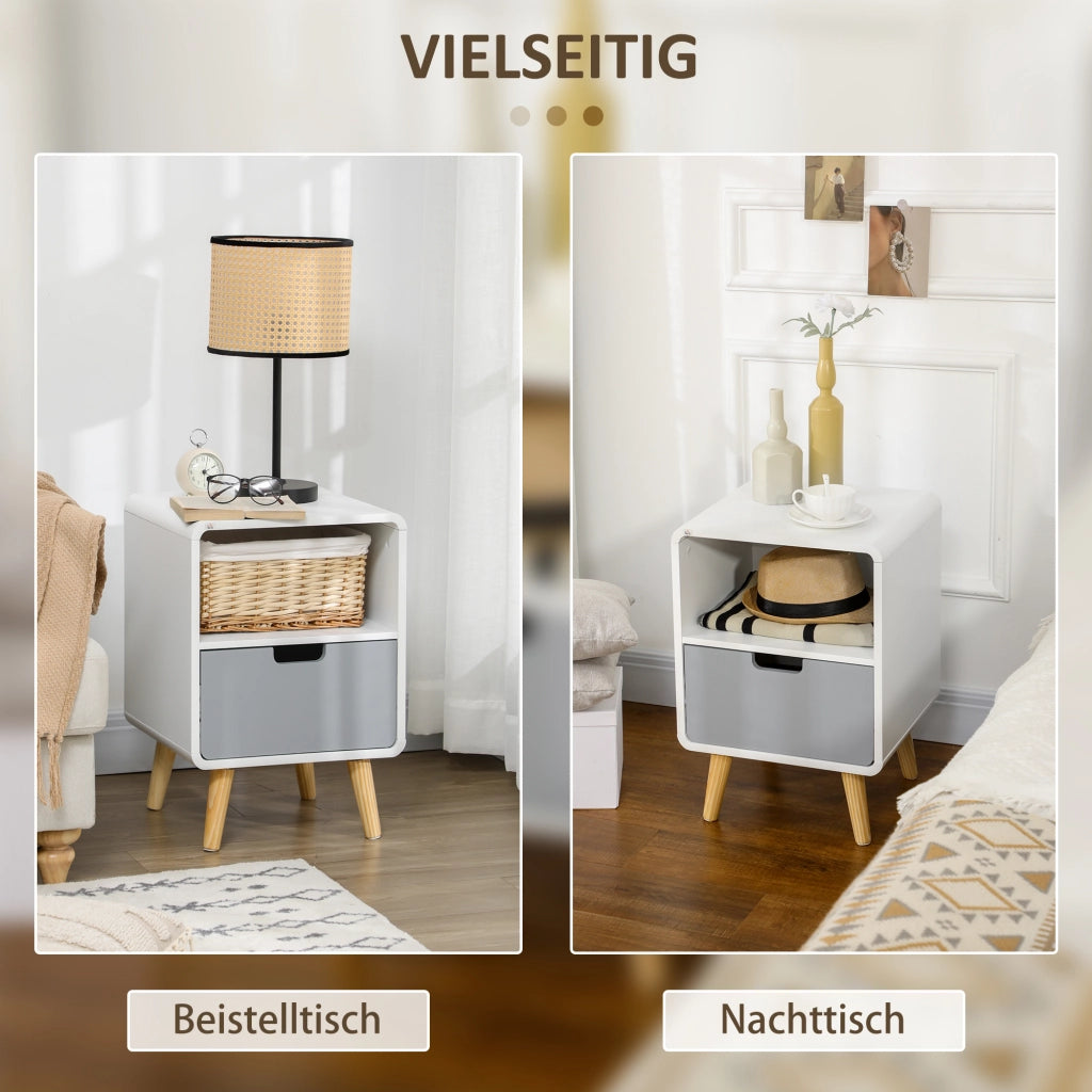Comodino Scandinavo con Cassetto ¨C Zephmum ¨C Bianco 40x38x58 cm