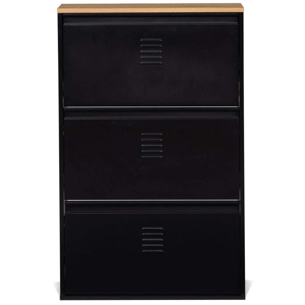 IDMarket - Scarpiera con 3 ante metallo nero design industriale ESTER