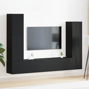 Set di 4 Pezzi di Mobile per TV da Parete in Legno Ingegnerizzato Nero