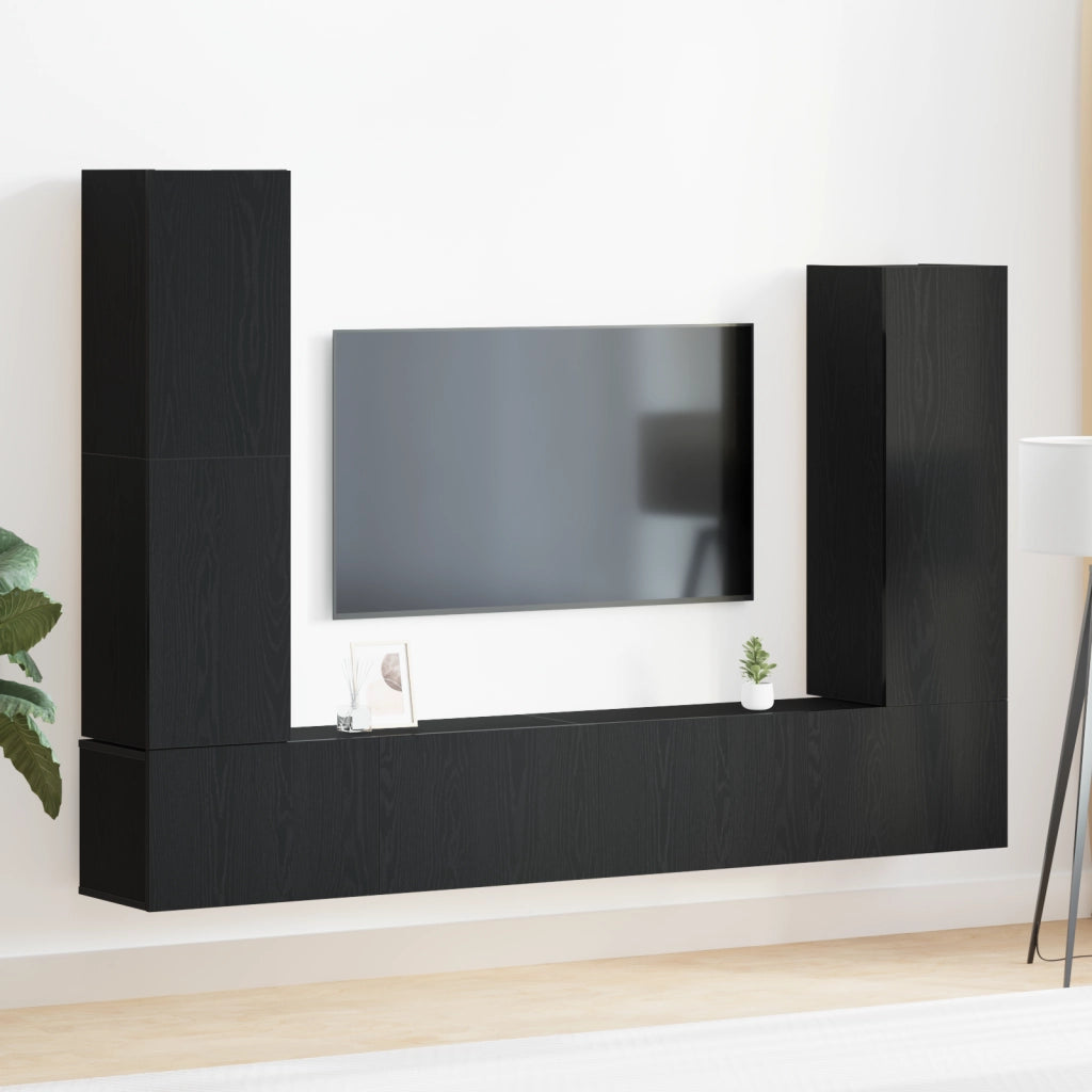 Set di 4 Pezzi di Mobile per TV da Parete in Legno Ingegnerizzato Nero