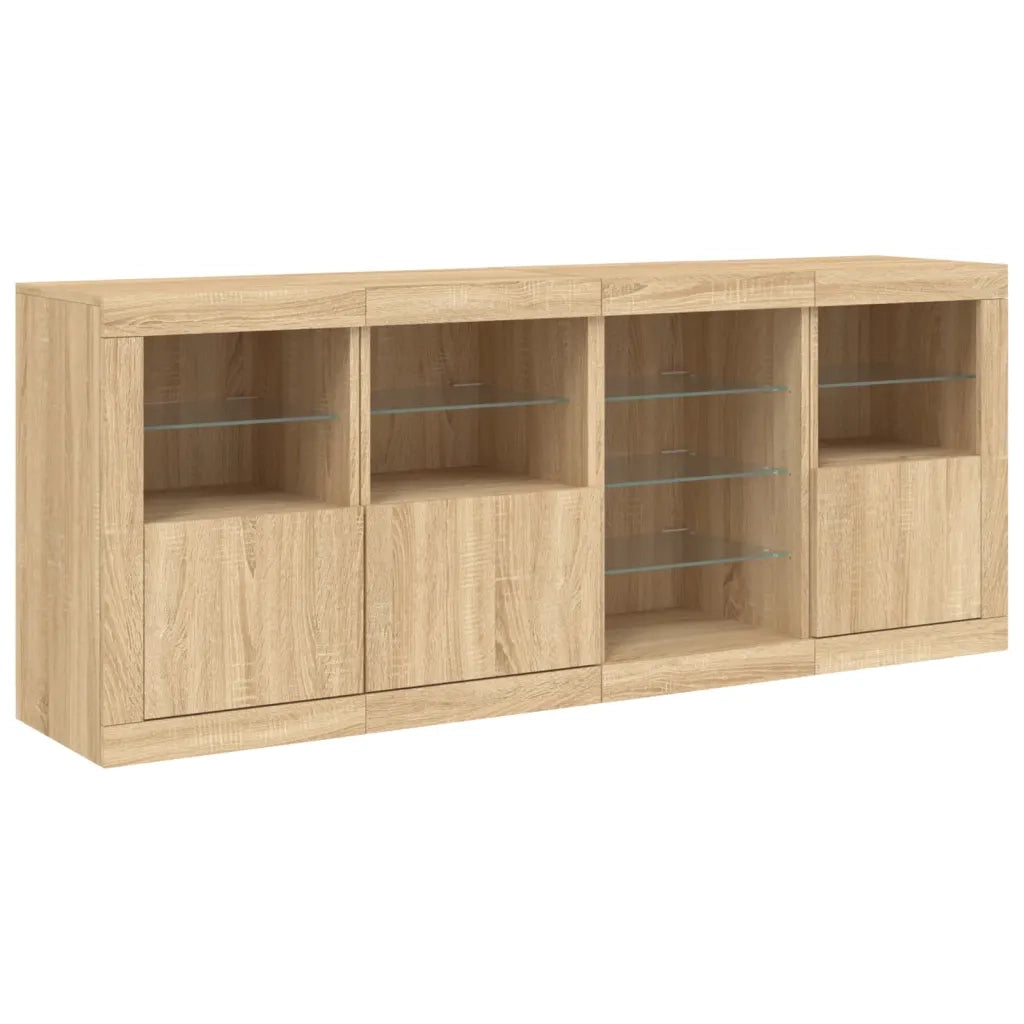 Credenza con Luci LED-Buffet-Armadio da cucina Rovere Sonoma 164x37x67 cm